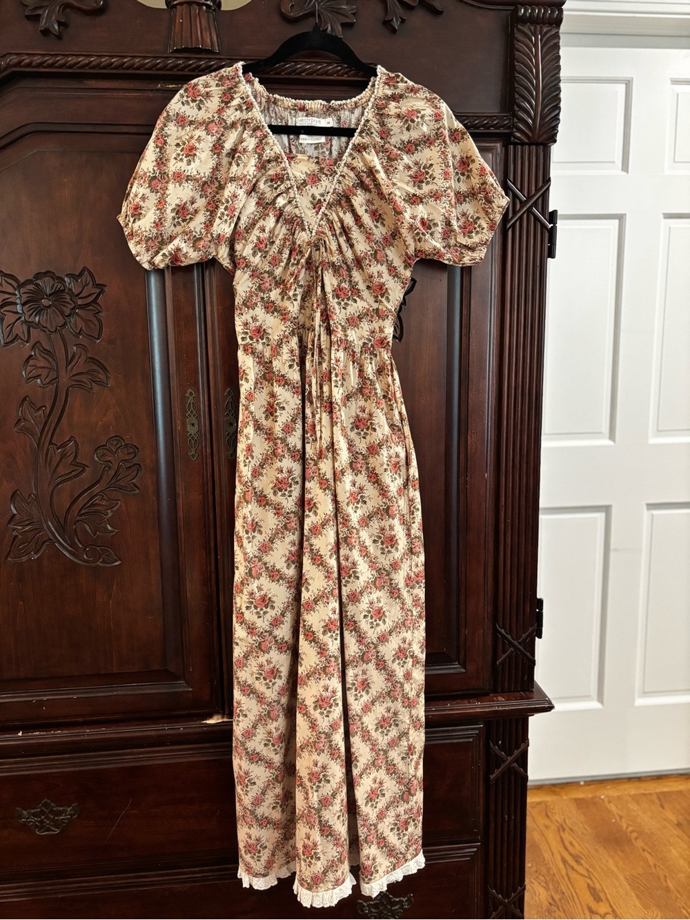 Christy Dawn The Venus Dress Ivory Rose Lattice Short Sleeve Maxi Dress Modest